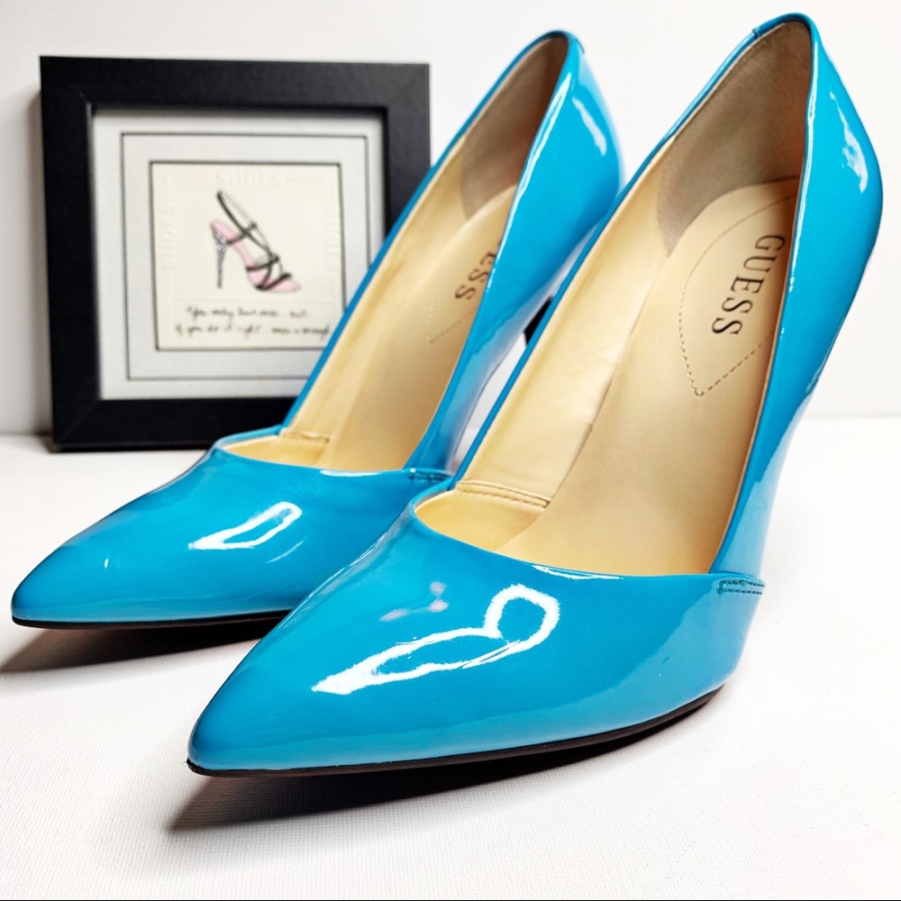 Guess Patent Leather Pointed Heels Electric Blue